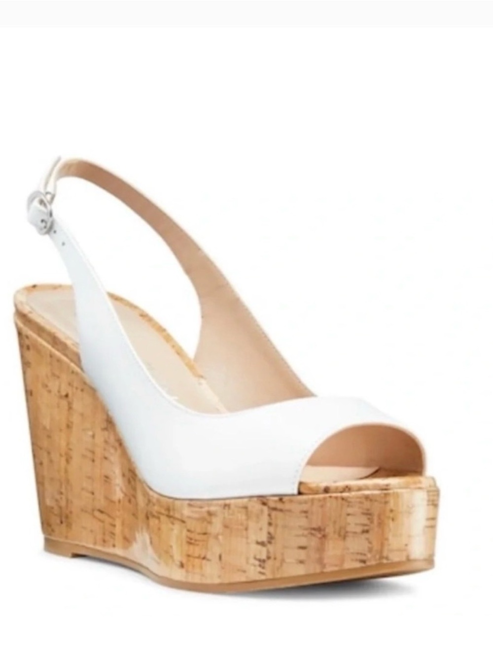 Stuart Weitzman White Cork Platform Wedge Slingback Sandals size 7.5